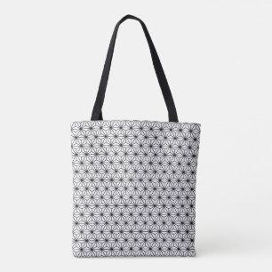 Asanoha Black And White Japanese Geometric Pattern Tote Bag