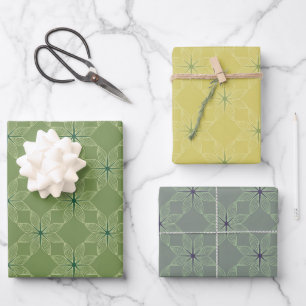 Asanoha Floral Pattern   Sage & Earth Tone Wrapping Paper Sheet