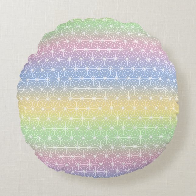 Asanoha Geometric Pattern Serene Colour Gradients Round Pillow (Front)