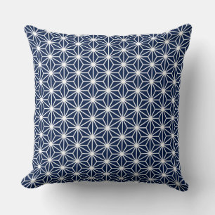 Asanoha Style - White on Dk Blue 001744 Throw Pillow