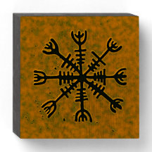 ASATRU Helm of Awe Protection Rune Wooden Box Sign