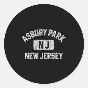 Asbury Park New Jersey Gym Style Distressed White  Classic Round Sticker