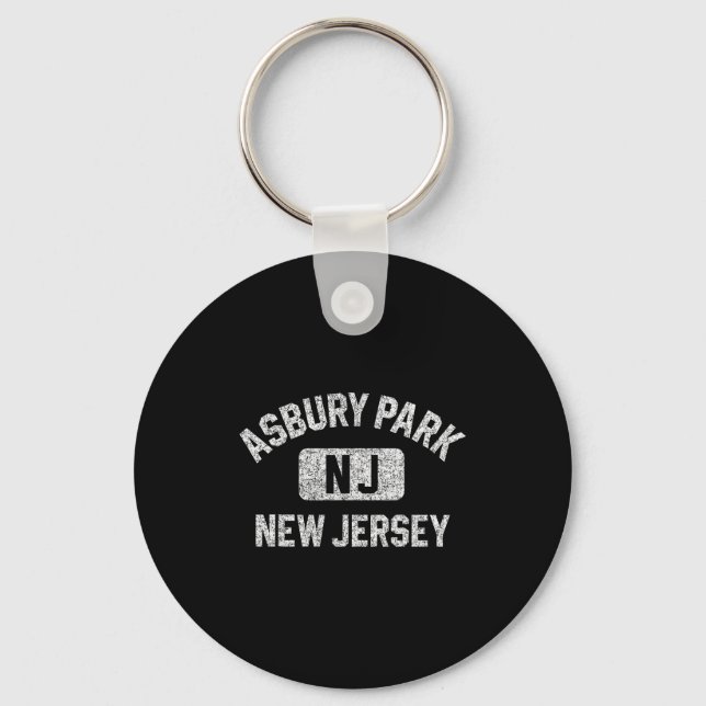 Asbury Park New Jersey Gym Style Distressed White  Keychain (Front)