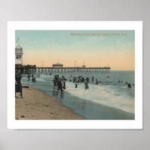 Asbury Park NJ, Bathing in the Surf 1912 Vintage Poster