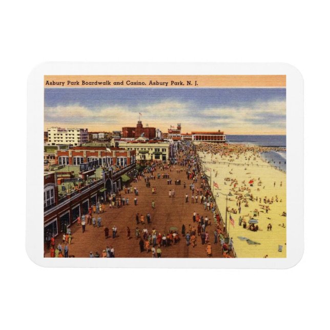 Asbury Park NJ, Boardwalk, Casino, 1950s Vintage Magnet (Horizontal)