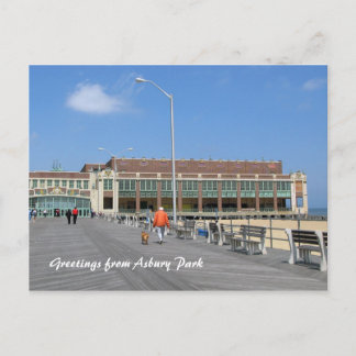 Asbury Park NJ Boardwalk - Man walking dog Postcard
