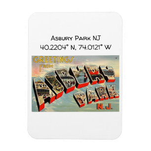 Asbury Park NJ Map Coordinates Vintage Style Magnet