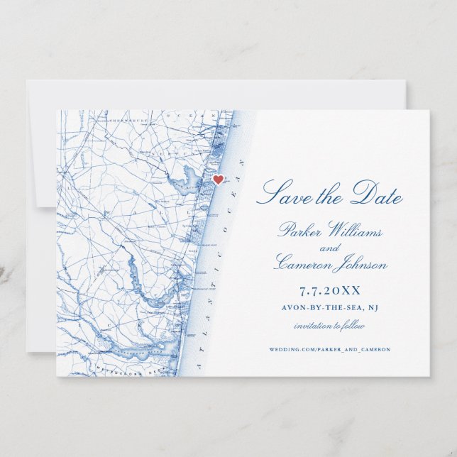 Asbury Park NJ Map Elegant Navy Blue Photo Save The Date (Front)