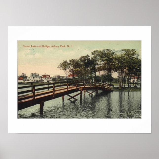 Asbury Park NJ Sunset Lake Bridge 1914 Inspired  Poster (Front)