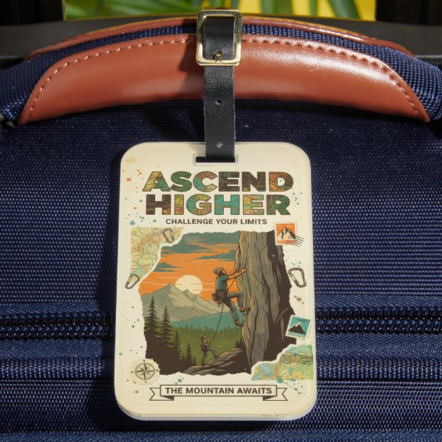 Ascend Higher Mountain Climbing Adventure Art Luggage Tag (Front Insitu 2)
