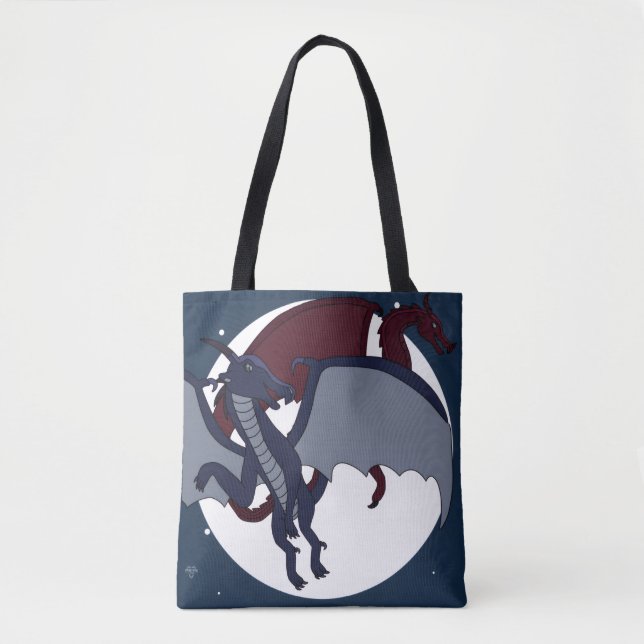 Ascended Mythical Fantasy Dragon Moon Gamer Tote Bag (Front)