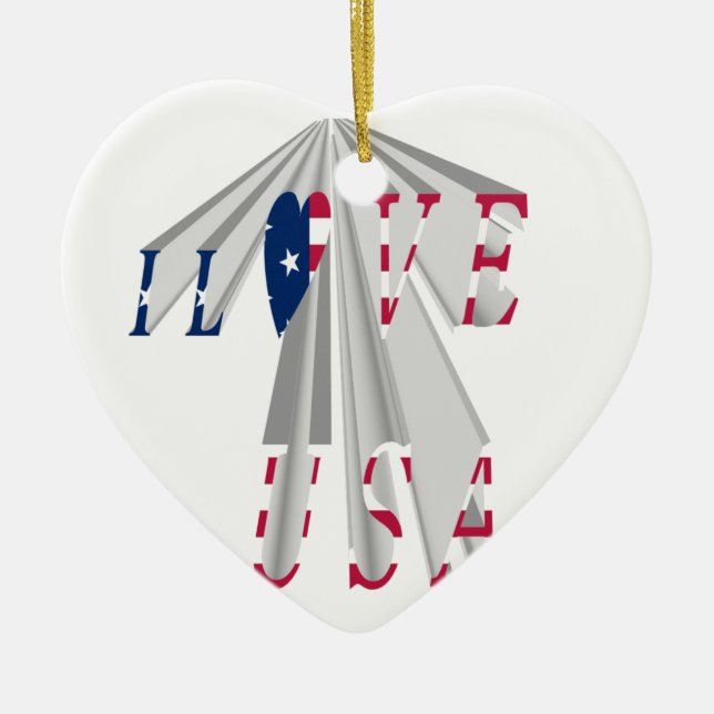 Ascending Patriotism: I Love USA Perspective Art Ceramic Ornament (Front)