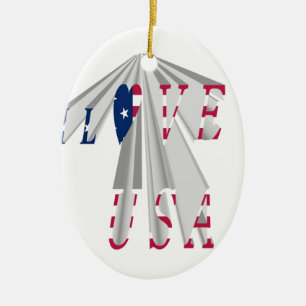 Ascending Patriotism: I Love USA Perspective Art Ceramic Ornament