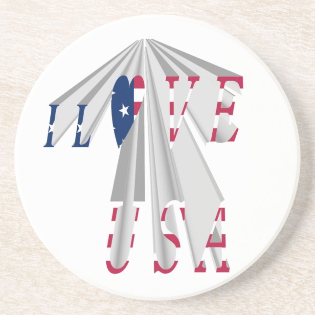 Ascending Patriotism: I Love USA Perspective Art Coaster (Front)