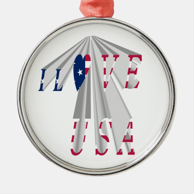 Ascending Patriotism: I Love USA Perspective Art Metal Ornament (Front)