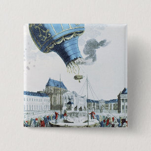 Ascent of the Montgolfier brothers hot-air balloon 2 Inch Square Button