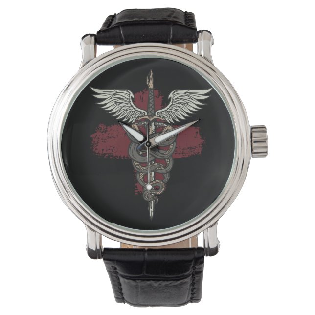 Asclepius Greek Mythology Medicine God Snake Rod Watch (Front)