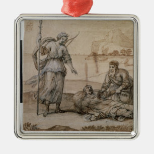 Asclepius Reviving Hippolytus (pen & ink, wash and Metal Ornament