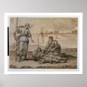 Asclepius Reviving Hippolytus (pen & ink, wash and Poster