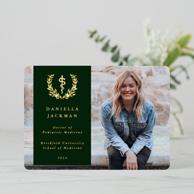 Asclepius vert Faire-part Médicale de graduation (Debout devant)