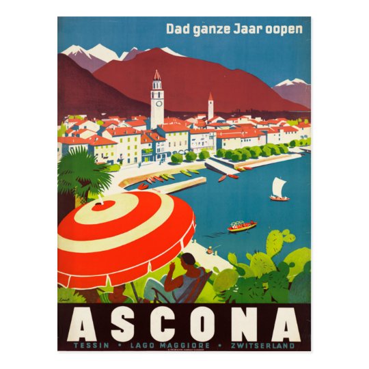 Ascona Switzerland - Vintage Swiss Travel Poster Postcard