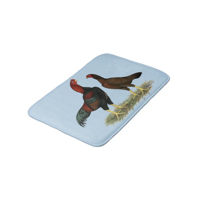 Aseel Black Red Chickens Bath Mat (Angled)