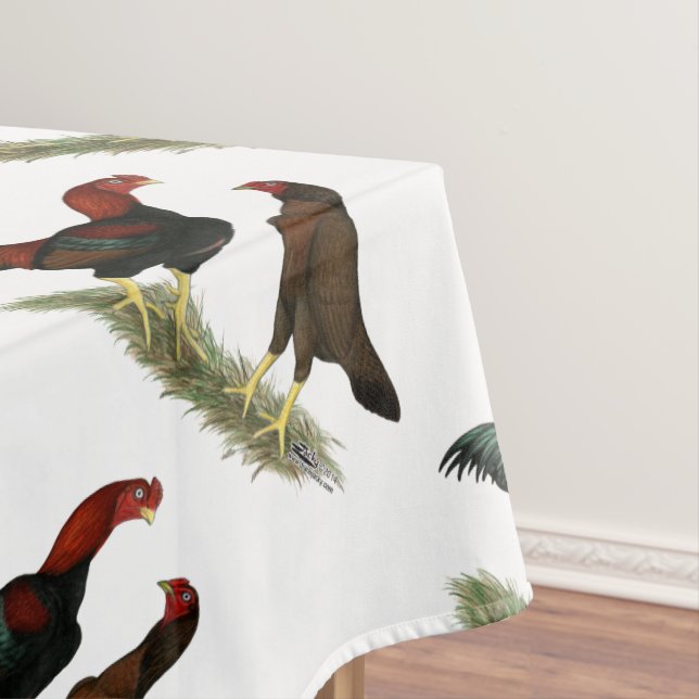 Aseel Black Red Chickens Tablecloth (In Situ)