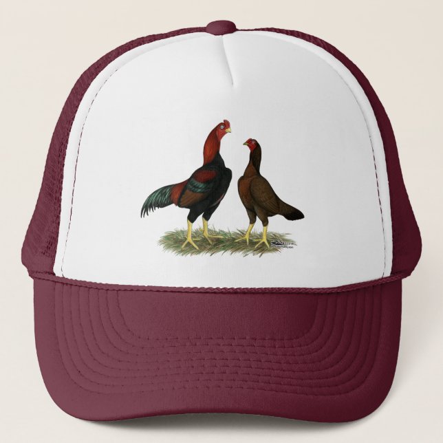 Aseel Black Red Chickens Trucker Hat (Front)