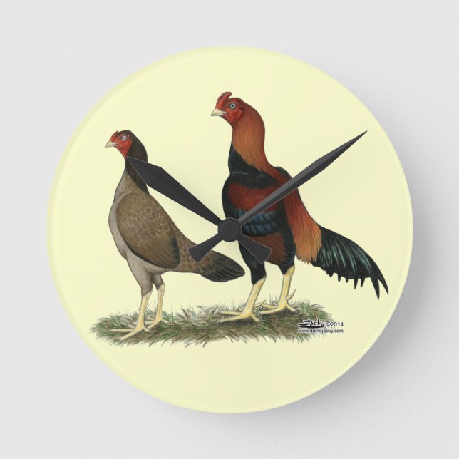 Aseel Wheaten Chickens Round Clock (Front)