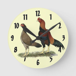 Aseel Wheaten Chickens Round Clock