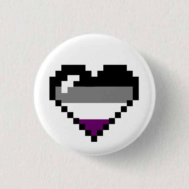 Asexual 8-Bit Retro Pride Heart 1 Inch Round Button (Front)