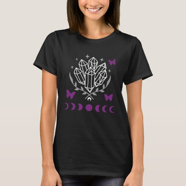Asexual Ace Pride Subtle Moon Phase Crystals LGBTQ T-Shirt (Front)