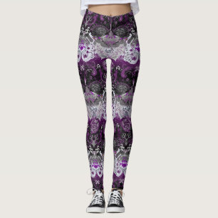 Asexual Dragon Damask - Ace Pride Flag Colours Leggings