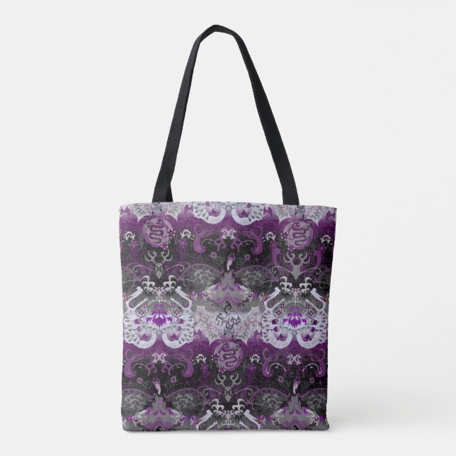 Asexual Dragon Damask - Ace Pride Flag Colours Tote Bag (Back)
