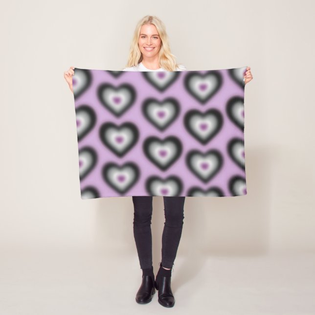 Asexual flag colours on a blurred heart fleece blanket (In Situ)