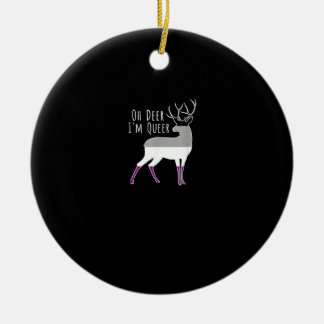Asexual Flag Oh Deer Queer Pride Funny LGBT Design Ceramic Ornament