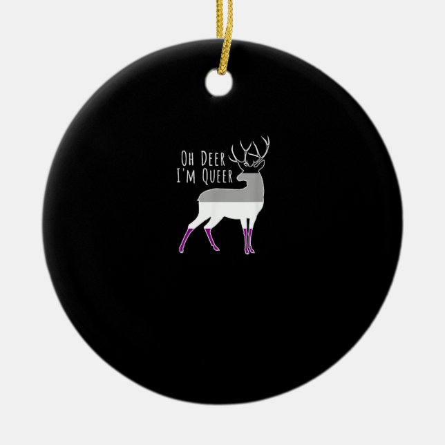 Asexual Flag Oh Deer Queer Pride Funny LGBT Design Ceramic Ornament (Front)