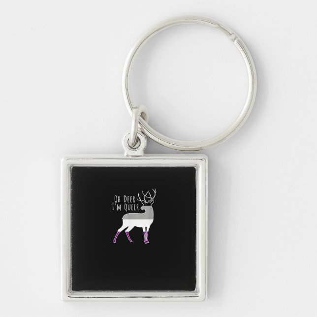 Asexual Flag Oh Deer Queer Pride Funny LGBT Design Keychain (Front)
