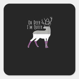 Asexual Flag Oh Deer Queer Pride Funny LGBT Design Square Sticker