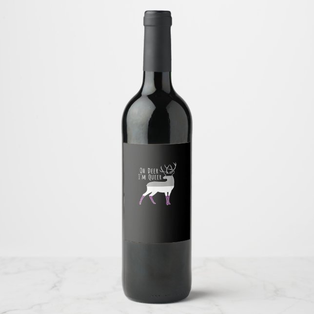 Asexual Flag Oh Deer Queer Pride Funny LGBT Design Wine Label (Front)