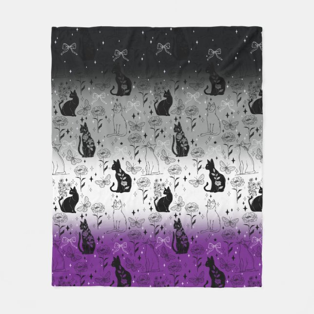 Asexual Pride Black Cat - Mystical Witchy Fleece Blanket (Front)