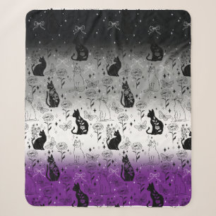Asexual Pride Black Cat - Mystical Witchy Sherpa Blanket
