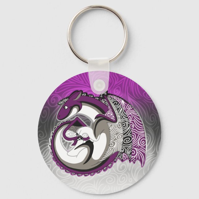 Asexual Pride Dragon Button Keychain (Front)