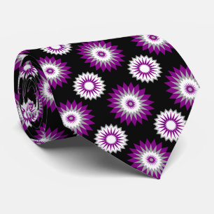 Asexuality pride flag / black flower pattern tie