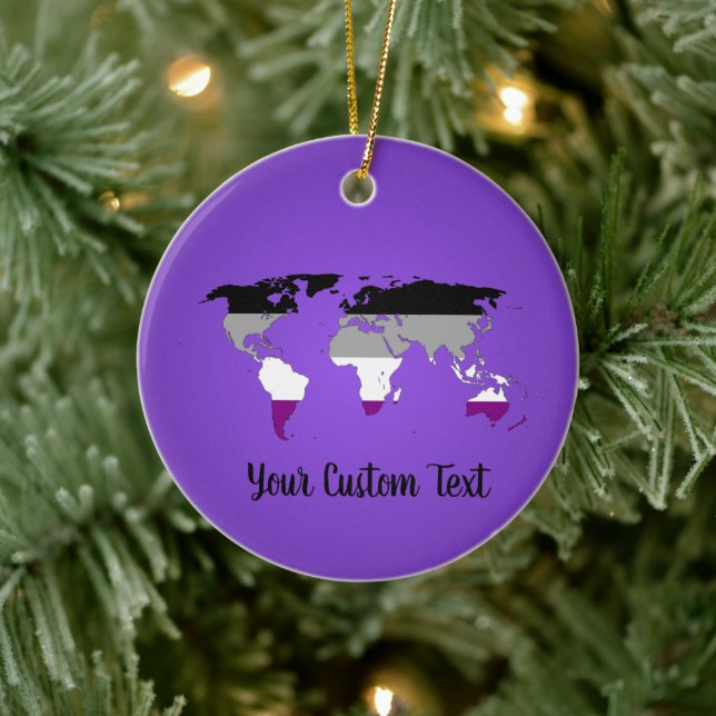 Asexuality pride flag with a world map ceramic ornament (Tree)