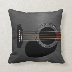 Ash Black Acoustic Guitar Throw Pillow