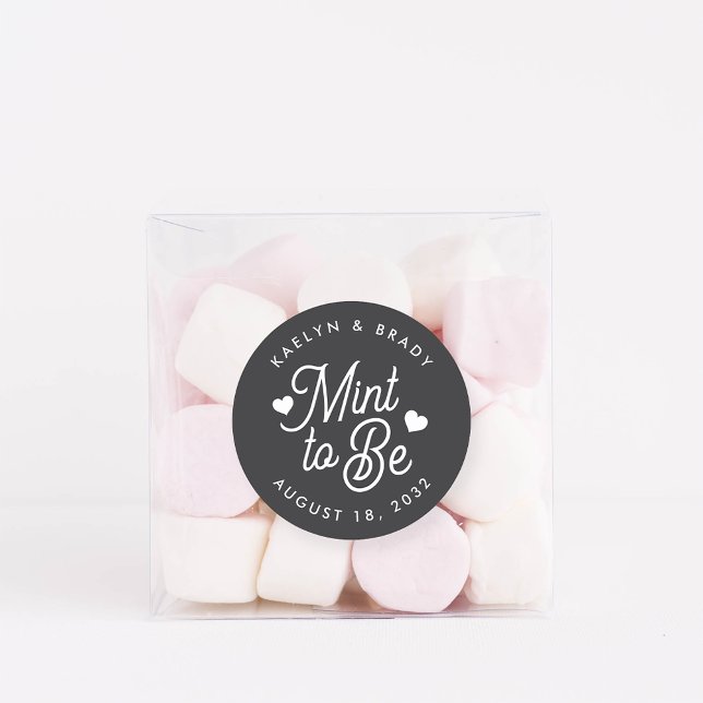 Ash Black | Mint to Be Personalized Wedding Favour Classic Round Sticker (Creator Uploaded)