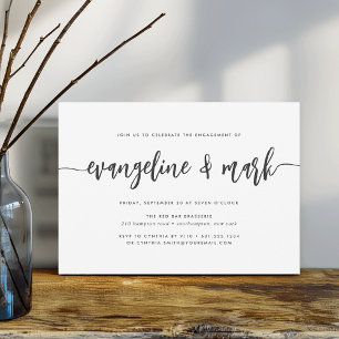 Ash Black Modern Signature Script Engagement Party Invitation