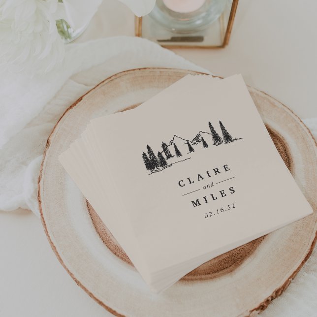 Ash Black | Mountain Sketch Personalized Wedding Napkin (Creator Uploaded)