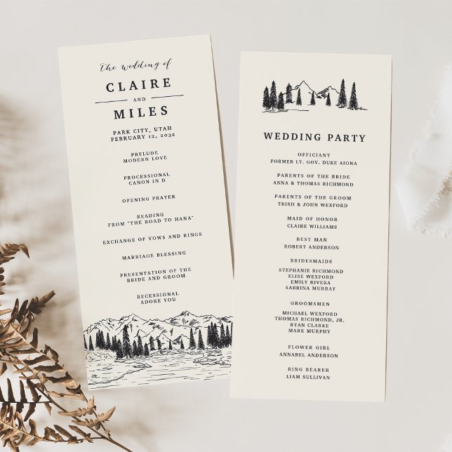 Ash Black | Mountain Sketch Wedding Ceremony Program (Creator Uploaded)